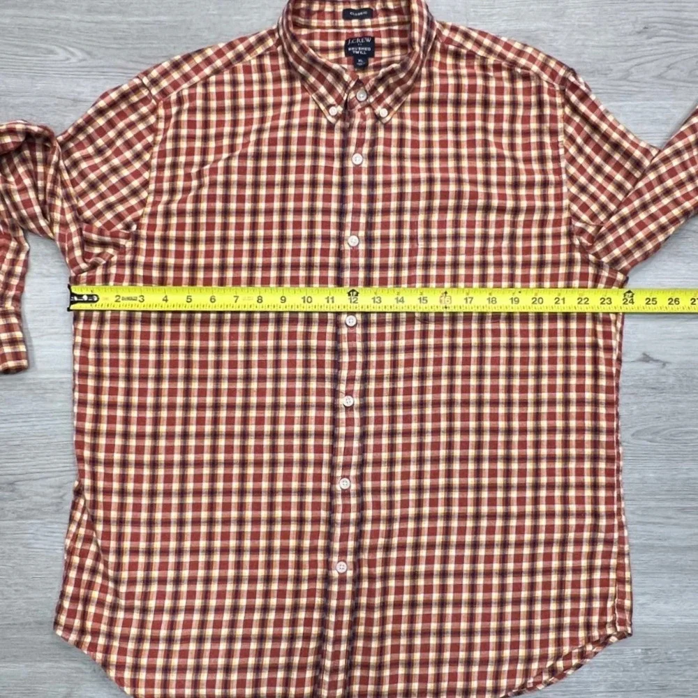 J Crew Brushed Twill Classic Fit Long Sleeve Button Up XL Red‎ Yellow Gingham